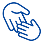 Blue illustration for a hand reaching out and touching another hand for help
