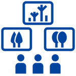 Blue illustration of three people below three charts representing cultural, religious, and personal customs